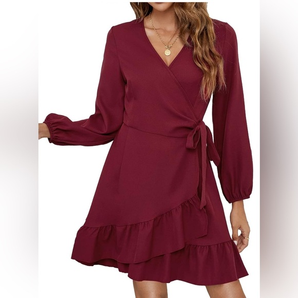 Nagoo Women’s Burgundy Red Ruffled Wrap Dress Size S - Picture 1 of 13